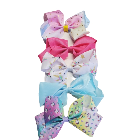 NWOT Girls Bundle Girls'  Unicorn Cap & Hair Bows  Set of 5 - Picture 9 of 14